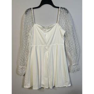 Shein White Dress Sheer Polka Dot Sleeve,s Lined, XL